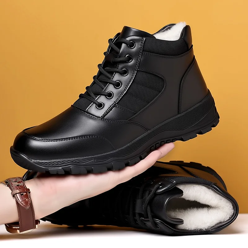 

Snow Boots Versatile Men's Shoes Breathable Men's Business Street Shoes Casual Leather Shoes Plus Velvet Cotton High-top Shoes