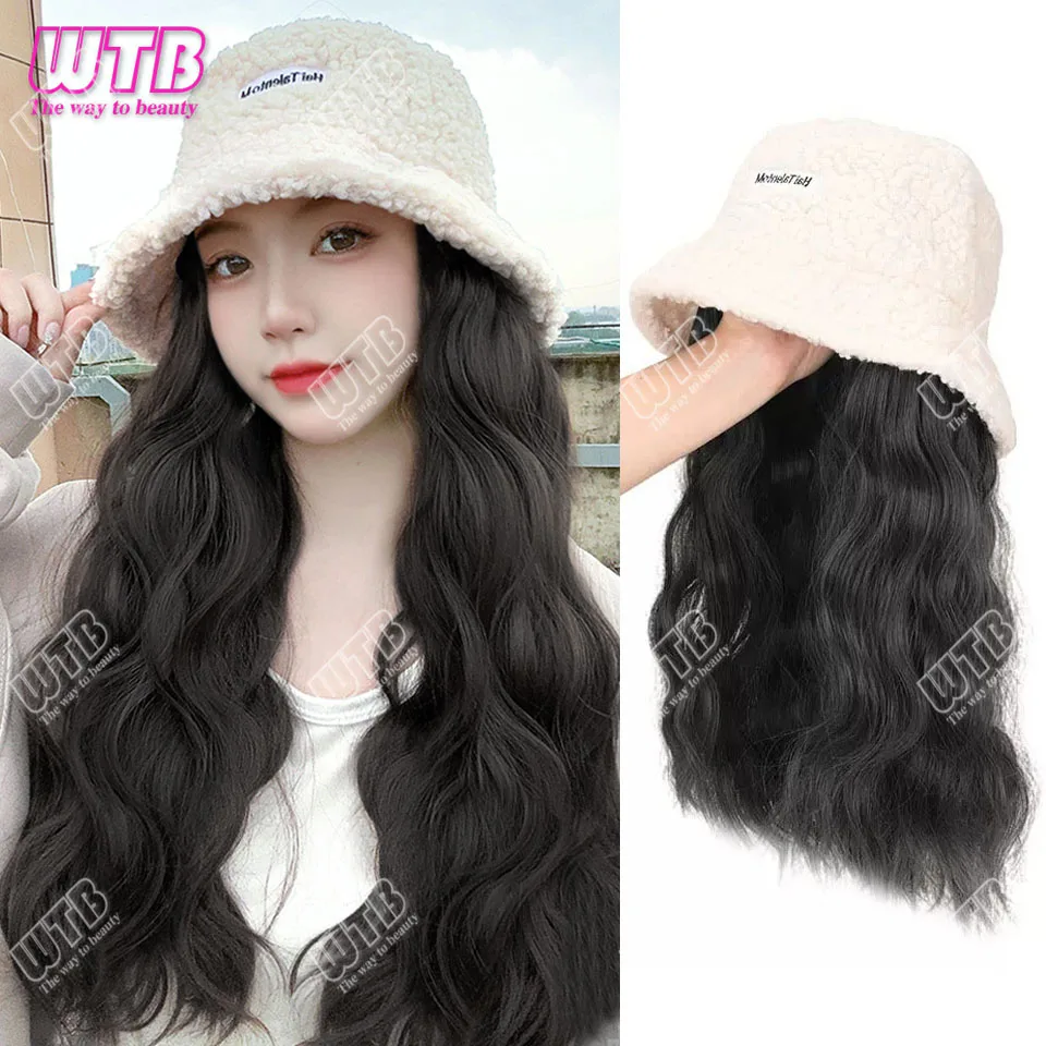 

Синтетическая рыбацкая шляпа, женская зимняя шапка, парик, модная рябь, длинные вьющиеся волосы, натуральная шляпа, искусственная голова