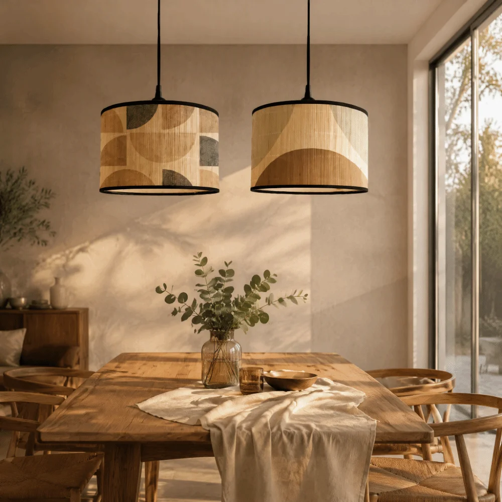 Handmade Bamboo Lampshade Long-Lasting Abstract Line Pattern Pendant Chandelier Greenery Patterned Hangable Lamp Shade Ceiling