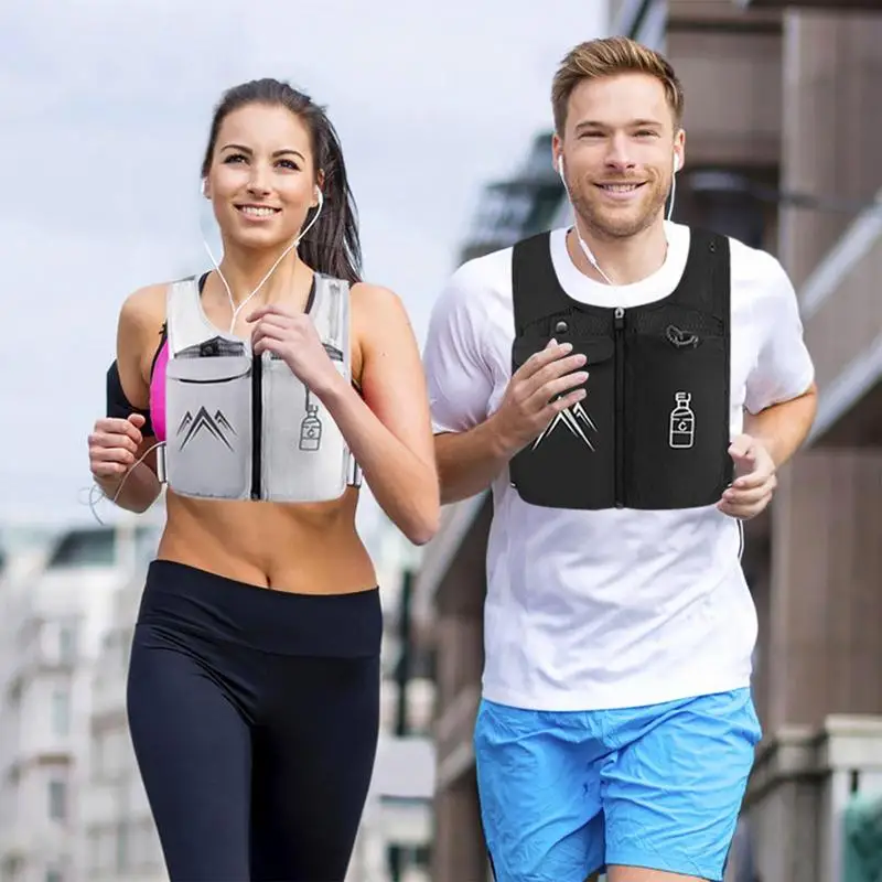 Reflective Running Vest Backpack Mobile Phone Water Bottle Chest Bag Multi-Pockets Breathable Sport Running Vest For Men Women