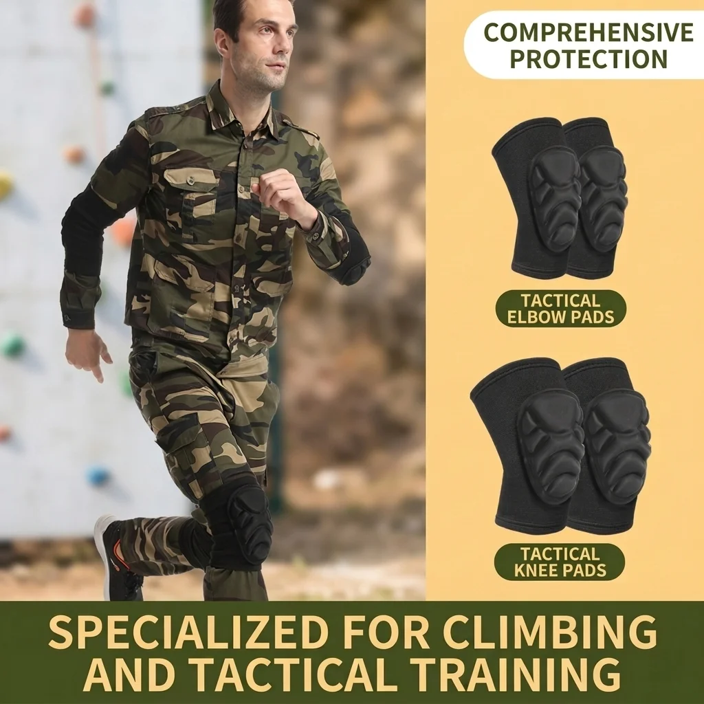 Professional Tactical Knee Pads Set Thickened Padding for Crawling Climbing Combat Training Outdoor Protective Gear for Men New
