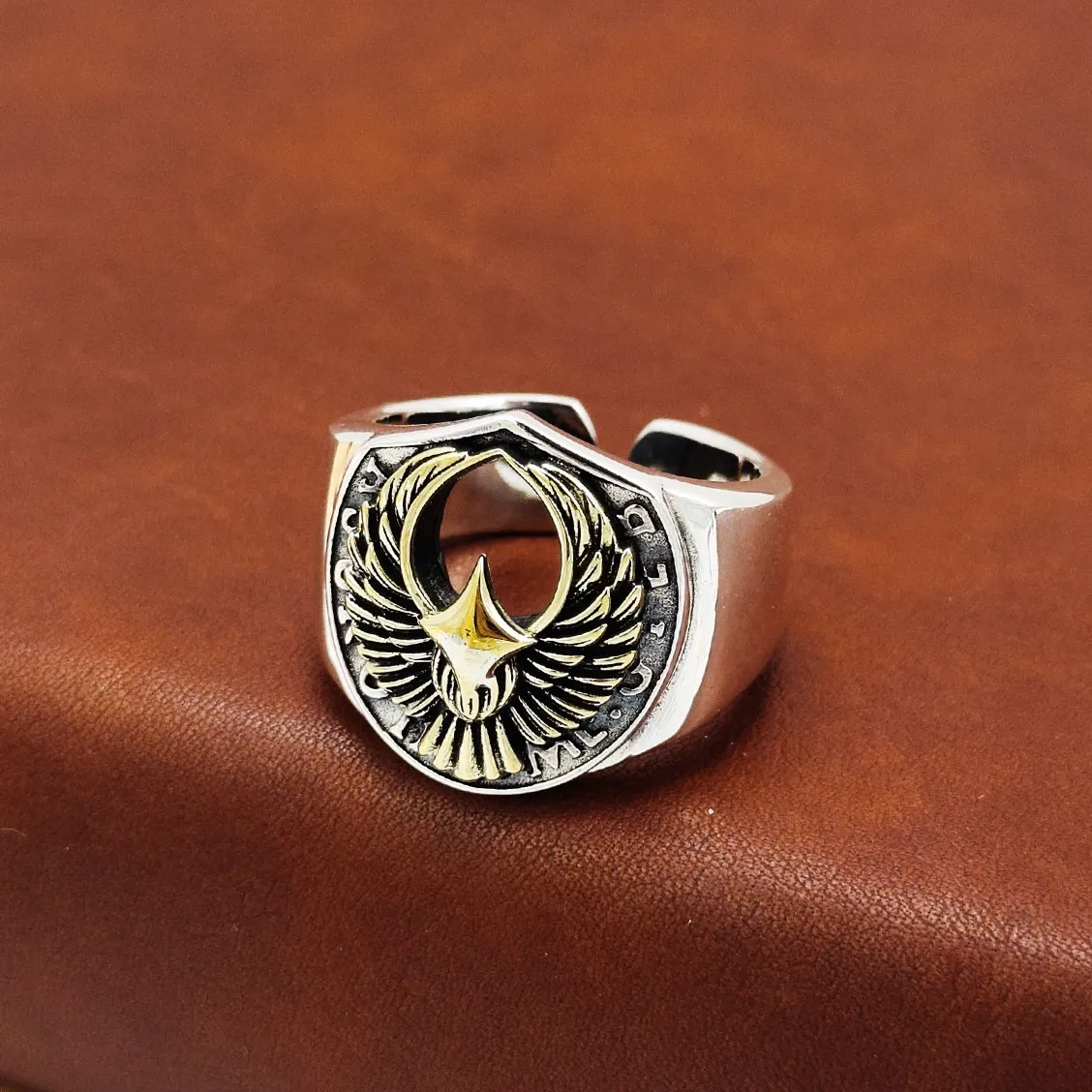 Punk seiko indian style punk eagle golden head eagle ring 925 sterling silver men's and women's trendy retro