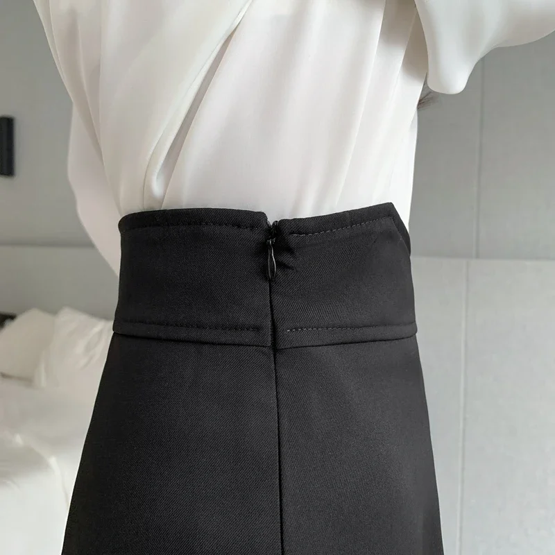 Elegant Office Long Skirts Women 2026 Winter Korean Fashion High Waist Falda Sexy Mujer Slim Y2k Clothes Flared Black Midi Skirt