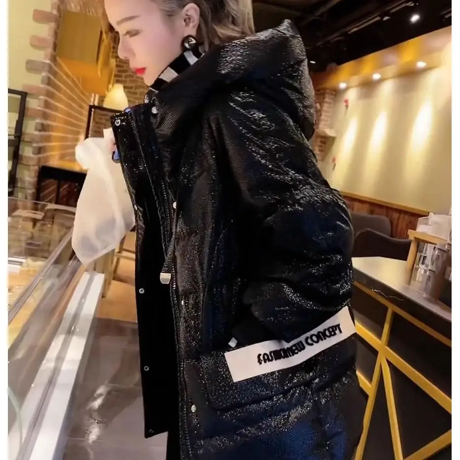 

Женская утепленная зимняя куртка средней длины из хлопка с капюшоном на молнии, в корейском стиле, свободного кроя, однотонная