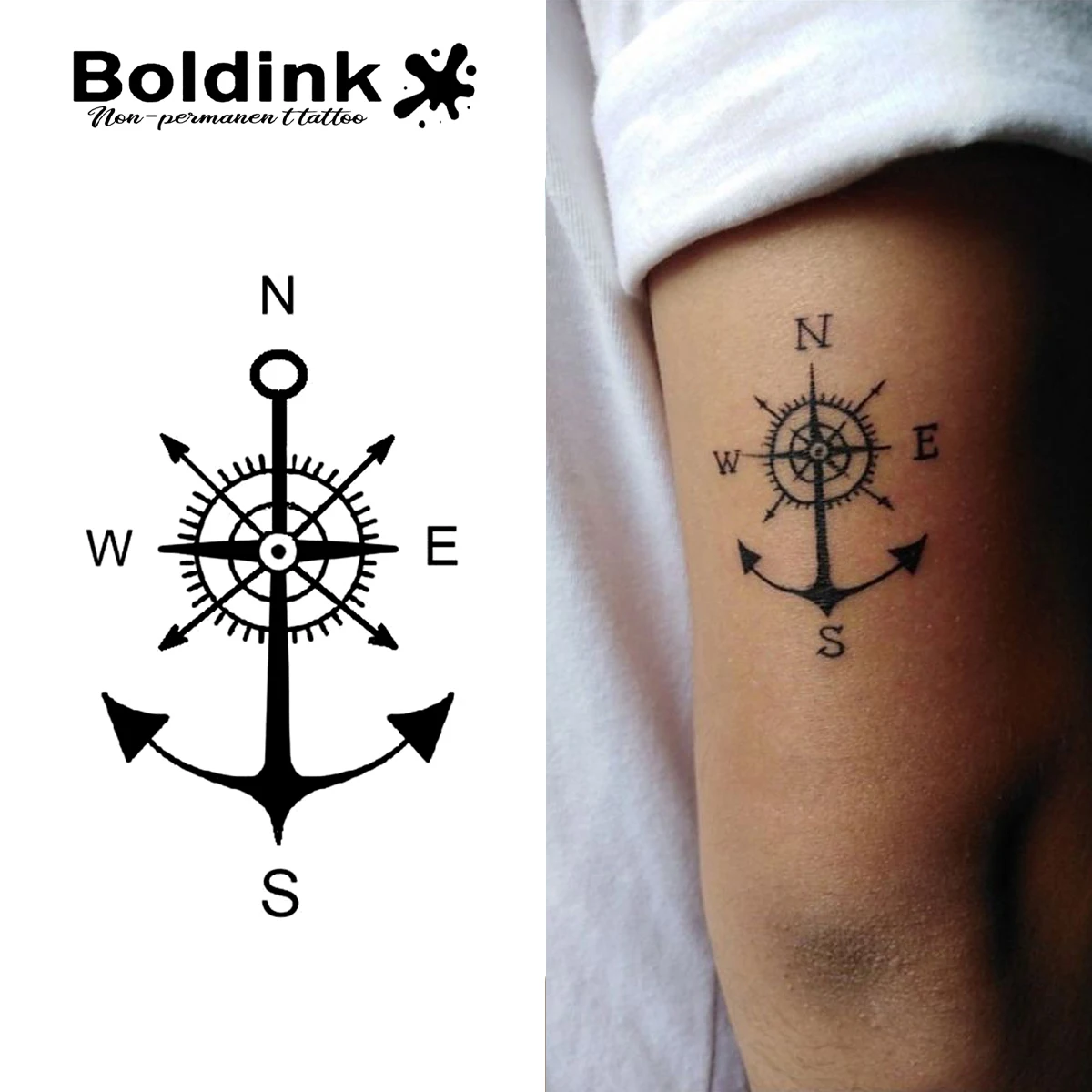 

Временная татуировка с якорем компаса, менее до 15 дней, новая технология, волшебная водонепроницаемая полуперманентная наклейка.