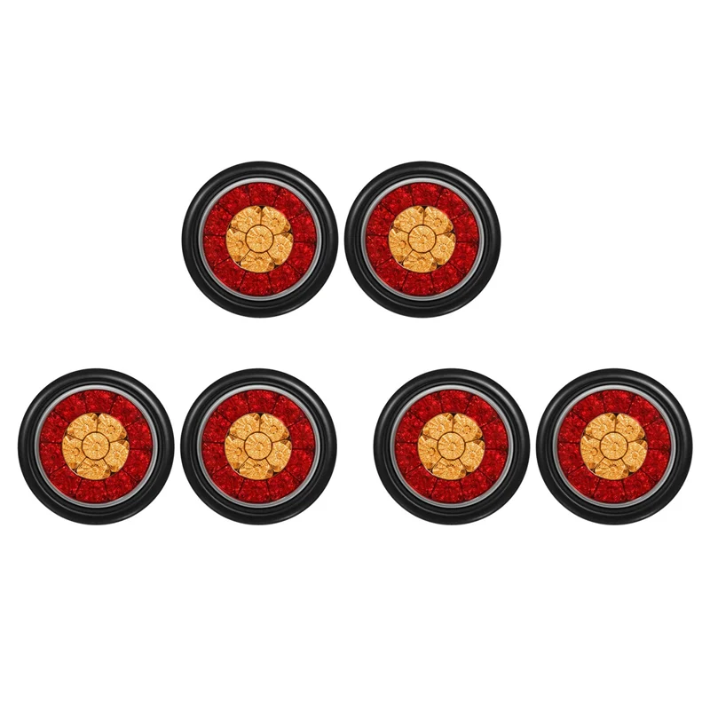 6X Round 4Inch Red/Amber LED Truck Trailer Tail Lights Rear Stop Brake Turn Signal Lights