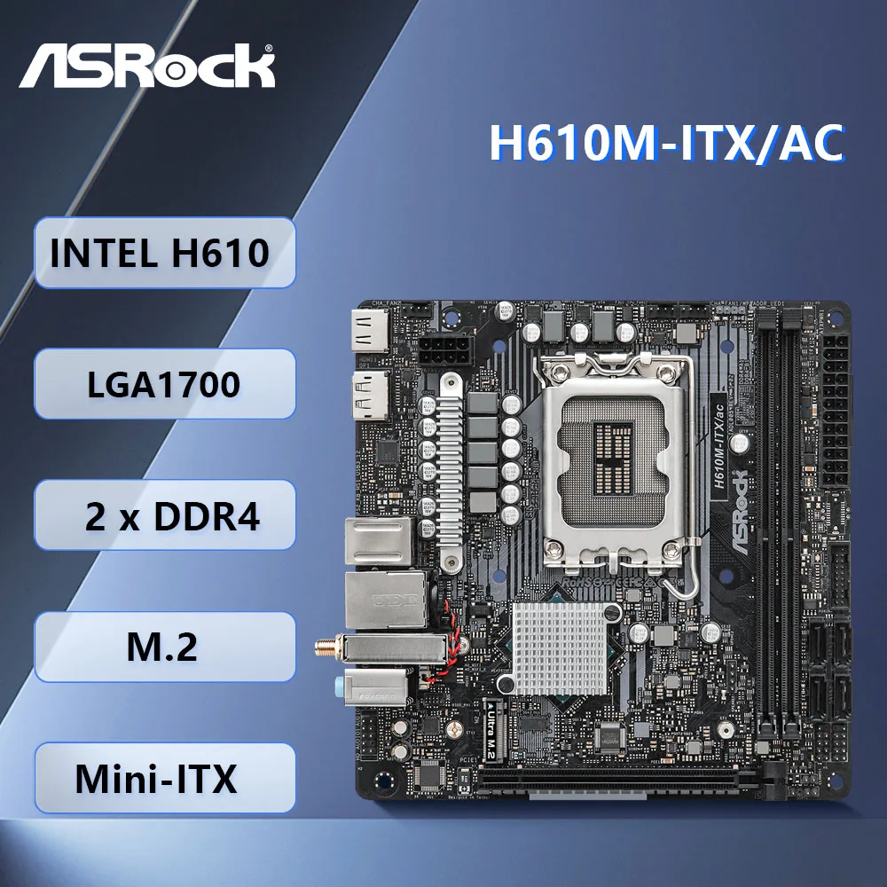 Placa-mãe ASROCK H610M-ITX/ac LGA1700 IntelH610 DDR5 128GB suporta Core I9-13900 I7-14700 i7-12700KF I5-14600 I5-13600