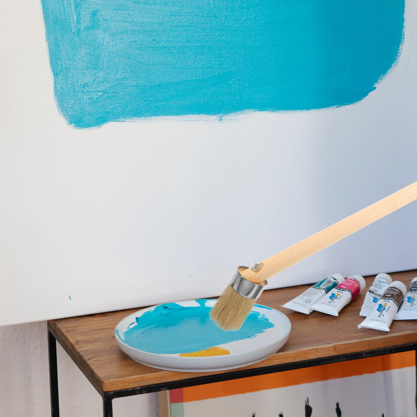 

Wood Handle Paint Brush Pig Hair Bristle Round Head for Multi Purpose Acrylic Oil Watercolor Stain Trim Walls Furniture Painting