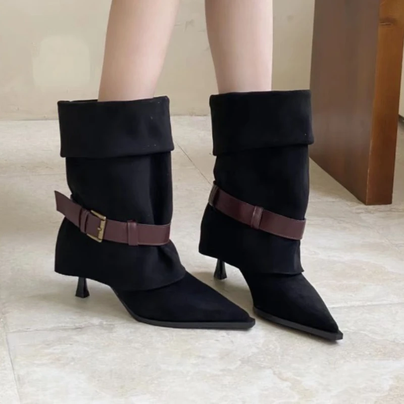 

Women Ankle Boots Pointed Toe High Heels Suede Shoes Sexy New Elegant 2025 Winter Knee High Knight's Boots Brand Party Pumps