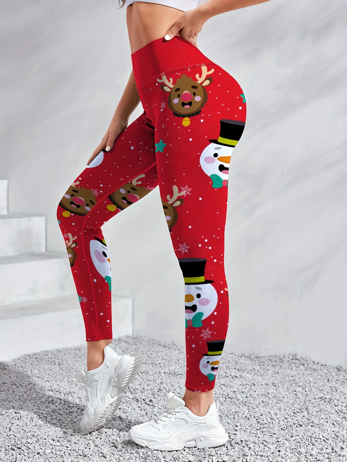 طماق المرأة عيد الميلاد الرنة طباعة الجوارب البوليستر دنة مزيج مرونة الخصر الخريف والشتاء الملابس