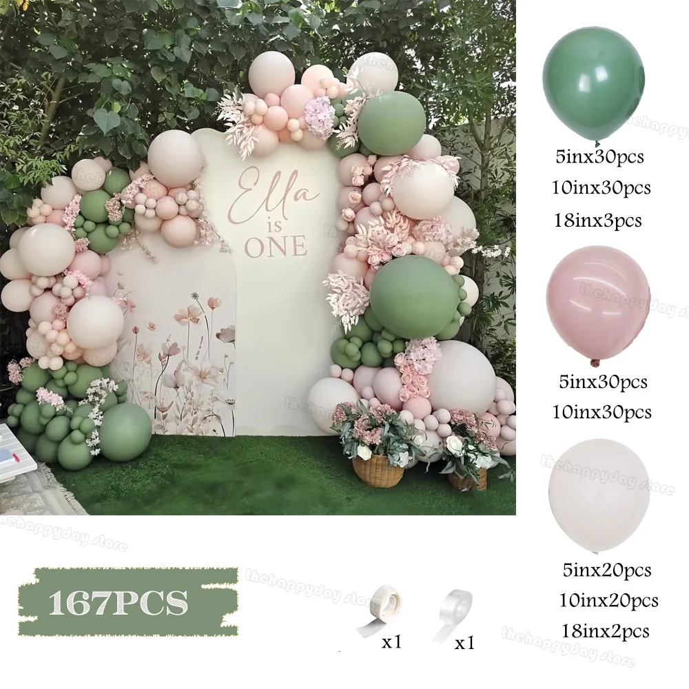 167 Stück Salbeigrüne staubige rosa Luftballons Bogengirlande Kit Boho Geburtstagsballons Hochzeit Babyparty Taufe Geschlecht offenbaren Dekor – Detail 39