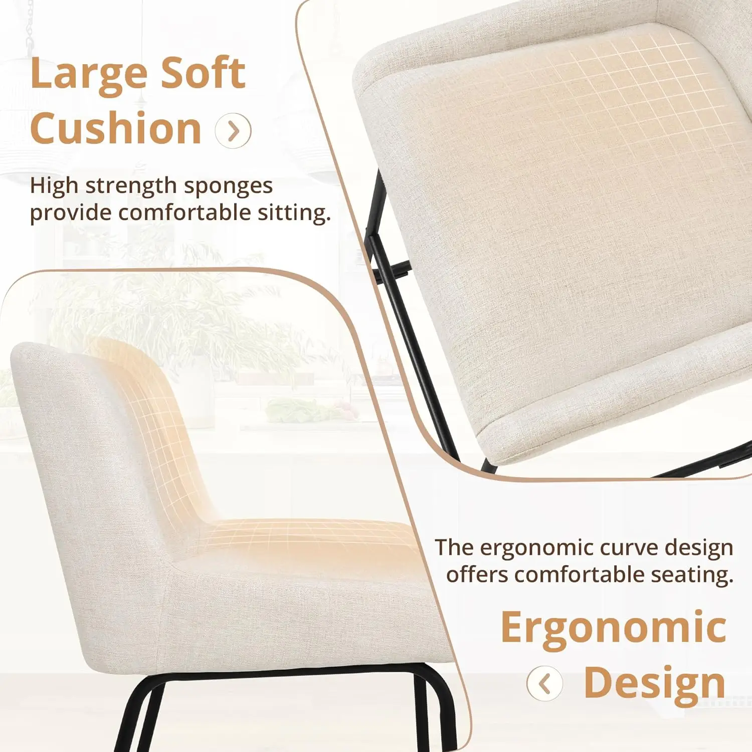 مجموعة مقاعد بار بارتفاع 26 بوصة مكونة من 3 قطع، من الكتان المنجد مع ظهر، كراسي بار جزيرة المطبخ الحديثة المريحة