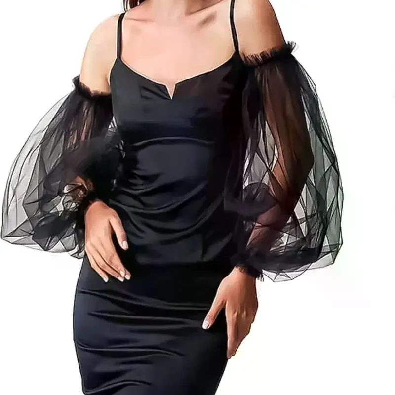 أزياء لينة الشاش الأكمام الزفاف الأكمام القابلة للإزالة فانوس على شكل قفازات طويلة فستان الزفاف اكسسوارات بوهو شيك #4