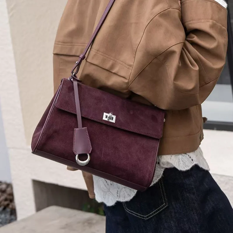 

2025 Women's Authentic luxury designer handbag autumn and winter soft matte suede leather women's shoulder crossbody bag