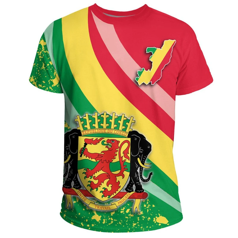 Republic Of The Congo Flag Graphic Football T Shirts Summer Casual 3D National Emblem Printed T-shirts Loose Breathable Tees