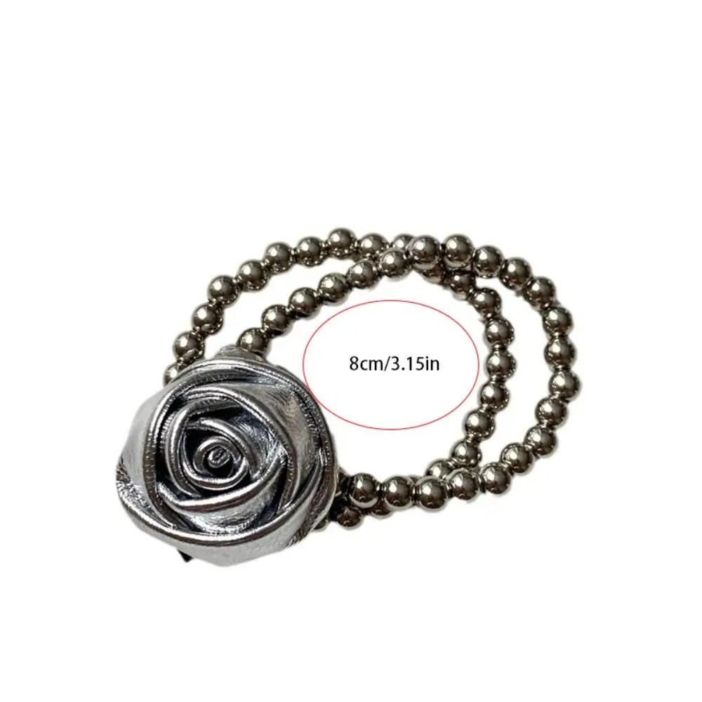 Hair Tie Pu Leather Rose Hair Rope Flower Ponytail Holder Beads Bracelet Hair Accessories Headwear Elastic Hair Band Girls