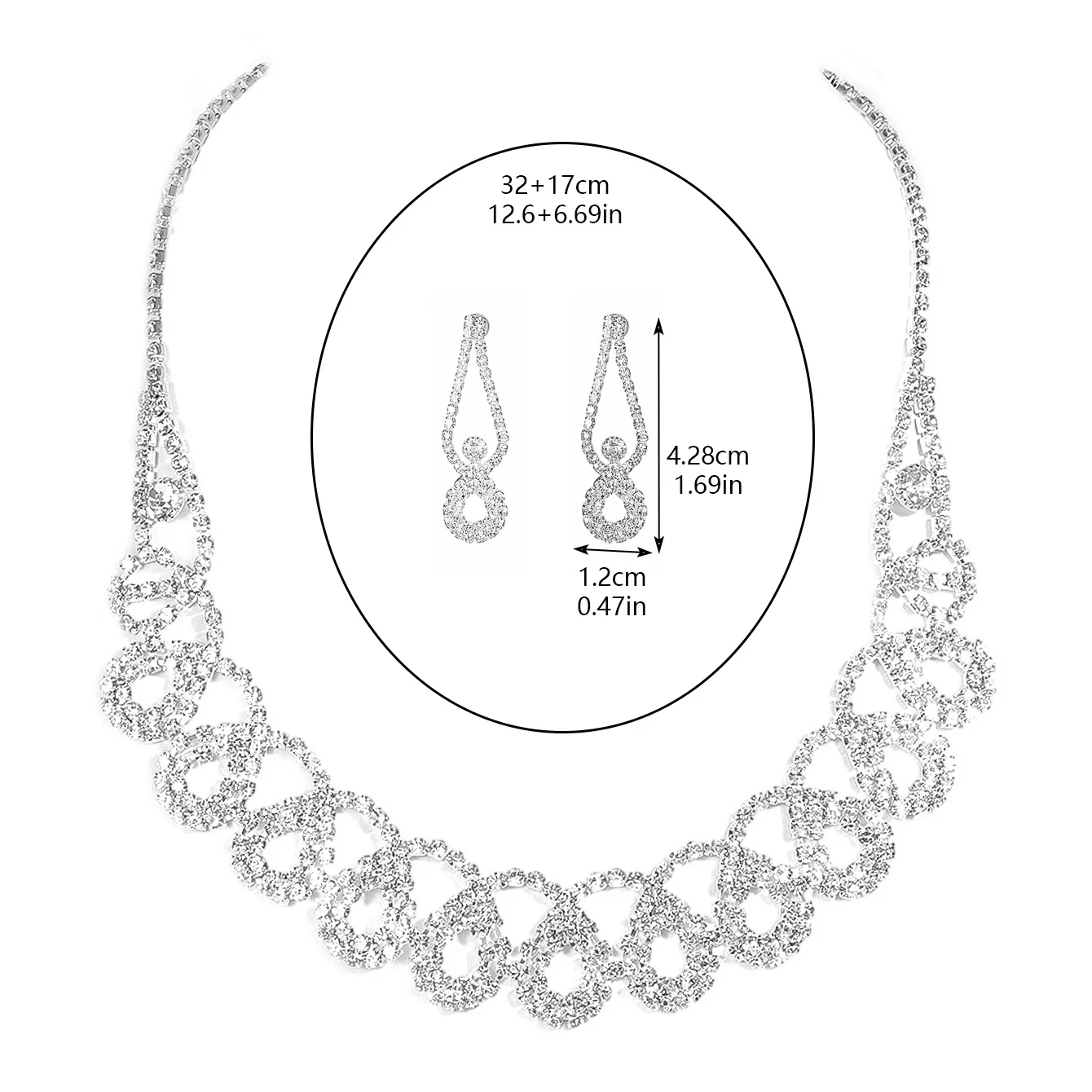 Design niche full of diamonds teardrop necklace earrings set of two fashionable and elegant bridal wedding jewelry set