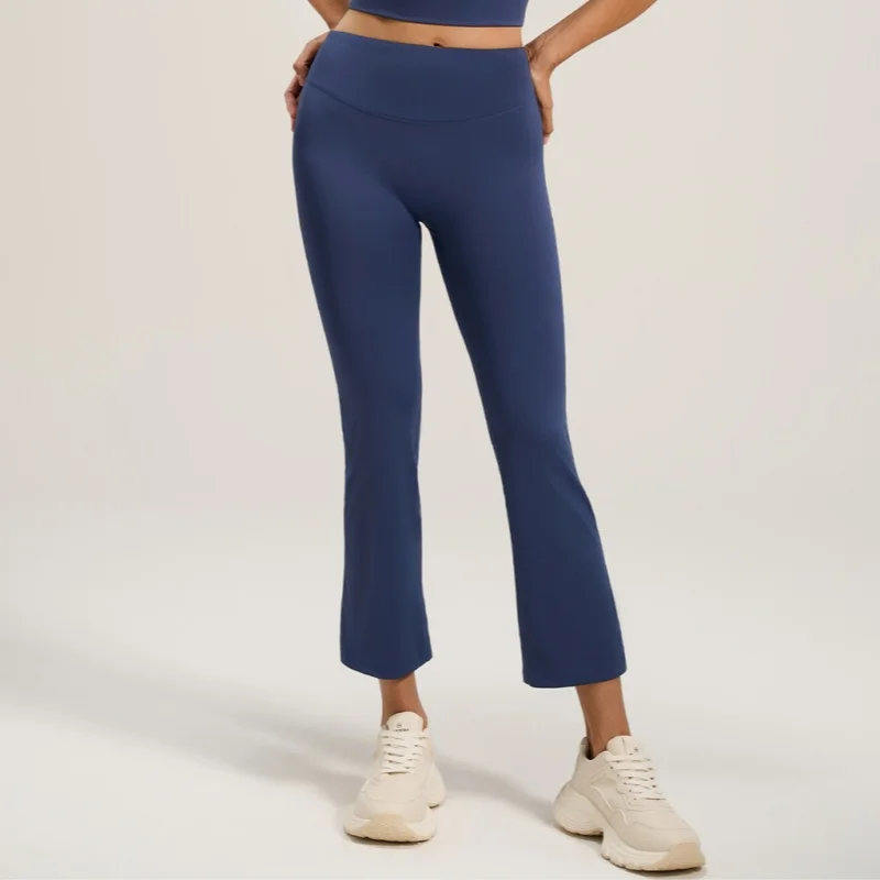 High Waist Yoga Pants Women's Pilates Elastic Sports Long Trousers Bare Sensation Micro Flared Fitness Exercise Trousers