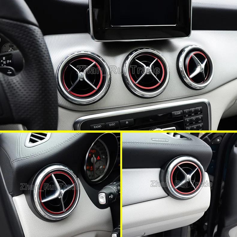 

For Benz A Class W176 2012-2015 Aluminium Alloy Air Vent Outlet Ring Cover Red 5Pcs Car Accessories Stickers W4
