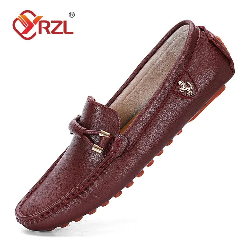 YRZL Loafers Men Handmade PU Leather Loafers for Men Casual Driving Flats Shoes Comfortable Slip-on Moccasins Men Loafer Shoes