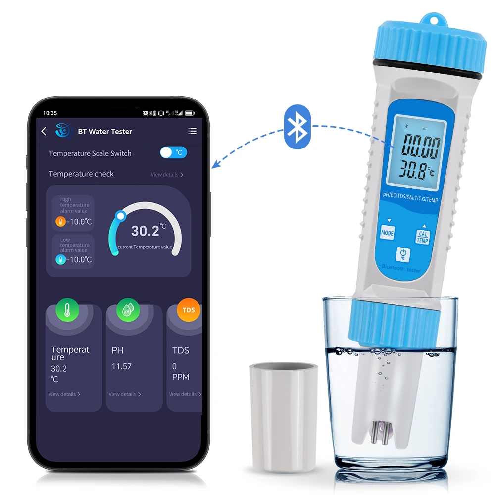 

Smart BT 6 in 1 PH Tester Pool Aquariums Water EC TDS SALT SG Temperature Tester Smart APP Online Monitor Water Quality Detector