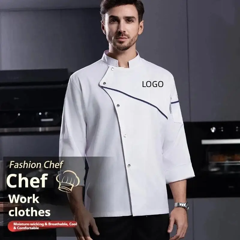 

Рабочая одежда шеф-повара с длинными рукавами, мужская униформа для выпечки, ресторана, отеля, кухни, униформа для приготовления пищи, куртка официанта, индивидуальный логотип с вышивкой