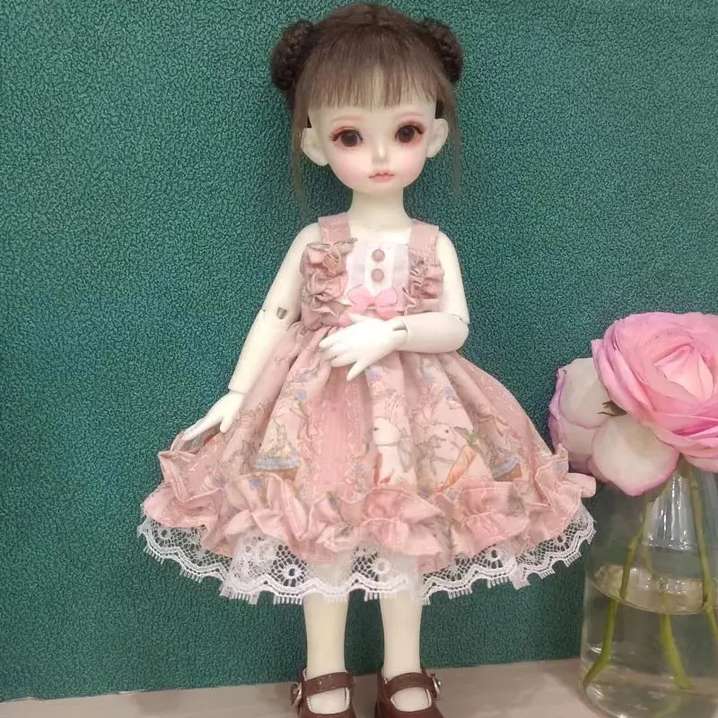 1/3 1/4 1/6 Doll Clothes Blue/pink Suspender Dress Sweet Paired with Lace Shirt Diy Girl Toys Dress Up Doll Accessories,no Doll