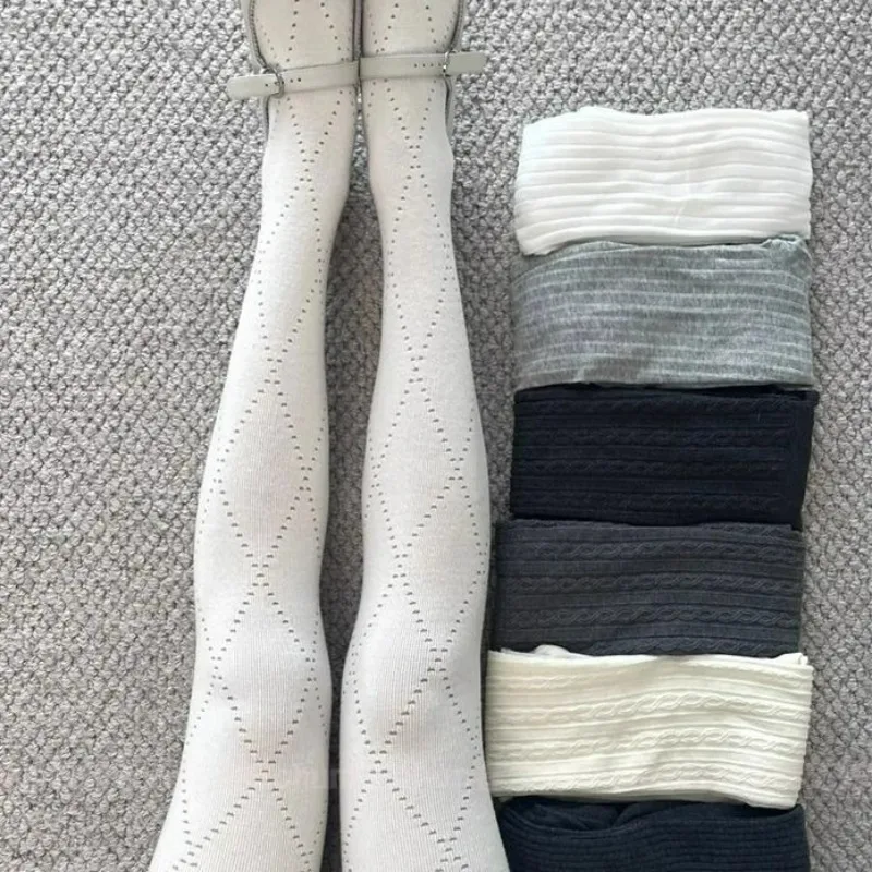 

Женские колготки, серые леггинсы с ромбовидным вырезом, хлопковые высокоэластичные чулки без спуска, японские утягивающие колготки в стиле Лолиты Y2K