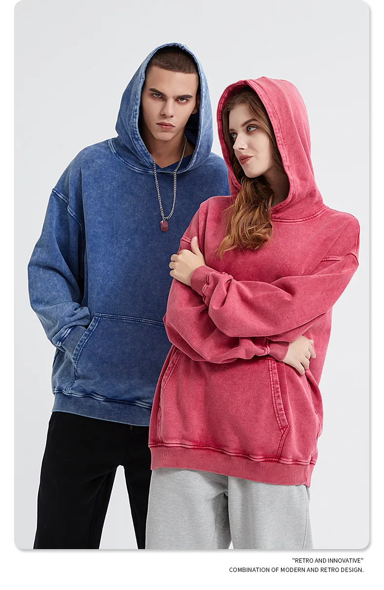 Autumn Winter New American Retro Washed High Street Hoodie for Men Fashion Gothic Sweatshirt Couple Streetwear Y2k Clothing