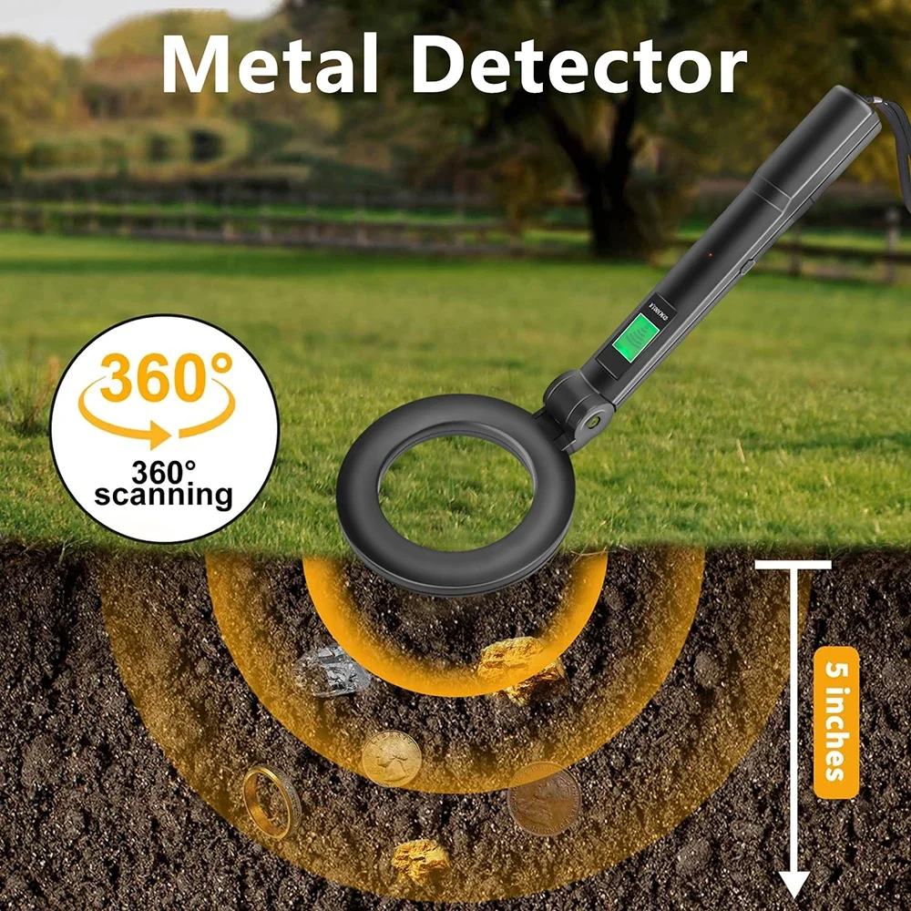 Metal Detector Electronic Metal Detecting Device Airport Security Metal Detector 180°Foldable Head with Light and Sound Alerts