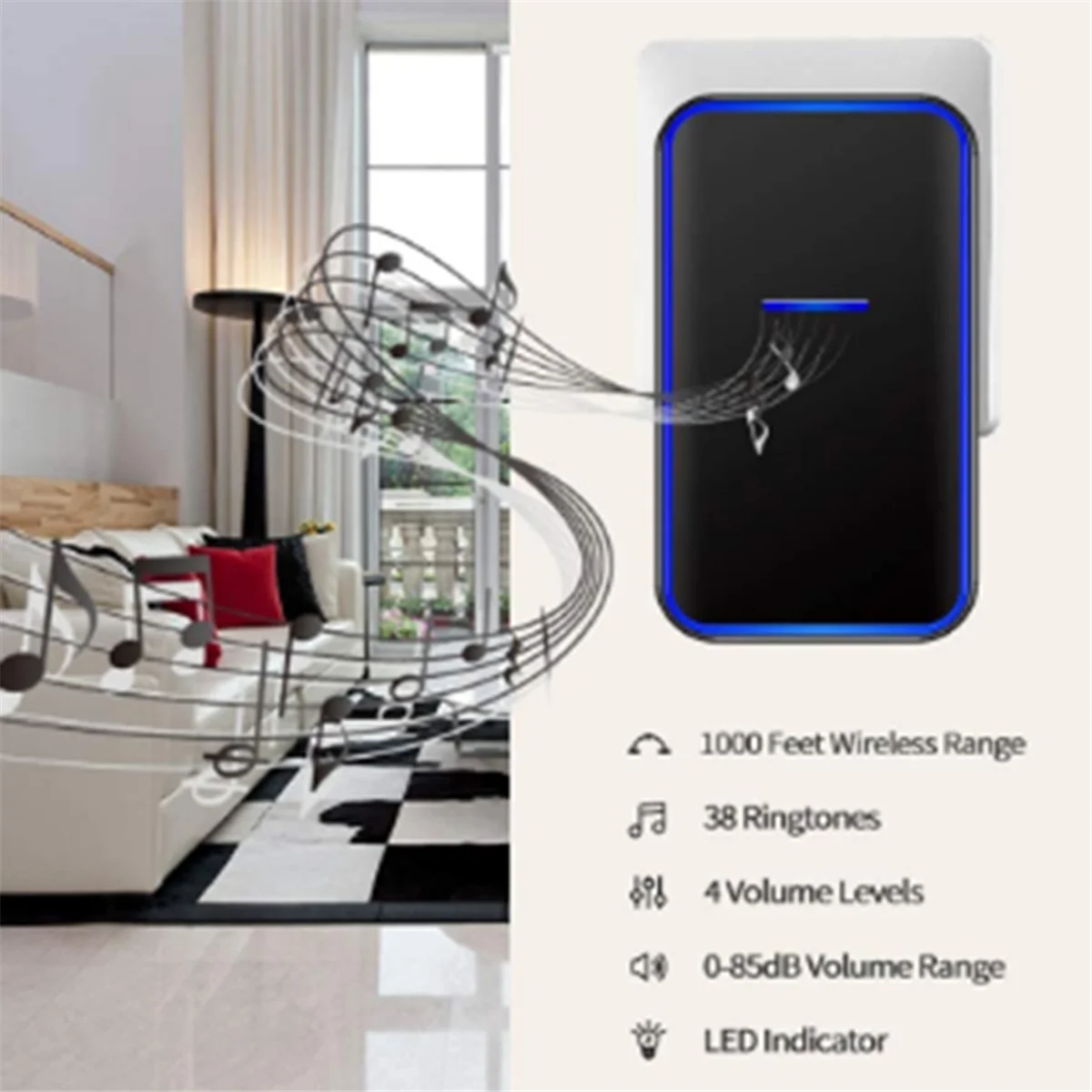 New Waterproof Wireless Doorbell Button Receiver Remote Intelligent LED Light Home Door Bell Wireless Chime US Plug