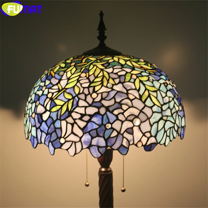 

FUMAT Tiffany Floor Lamp Wistaria Stained Glass Gemstone Lampshade Multe Color Light Retro Style Home Decor Handicraft 16 Inch