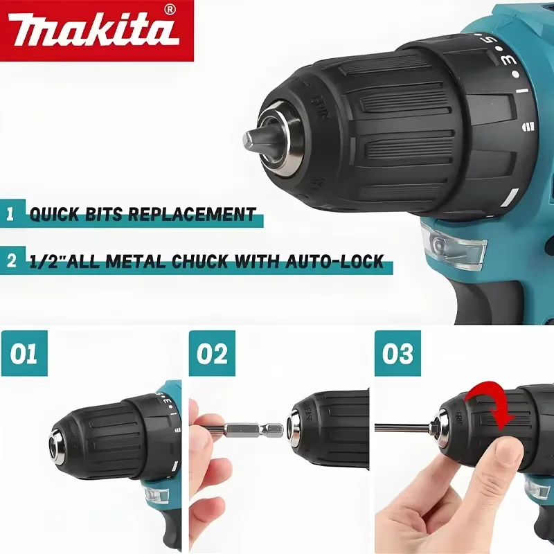 

10MM Compact Cordless Tool Multi-function Screwdriver Impact Brushless Drive Rechargeable Brushless Drill Makita DDF485