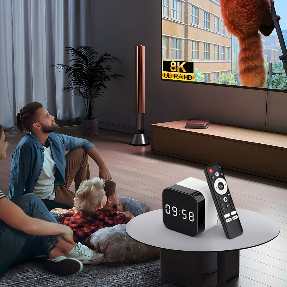 صندوق التلفزيون الذكي Android 14.0 WIFI 6 BT 5.X مشغل الوسائط 8K ساعة منبه صندوق التلفزيون مع جهاز التحكم عن بعد الصوتي 2.4G