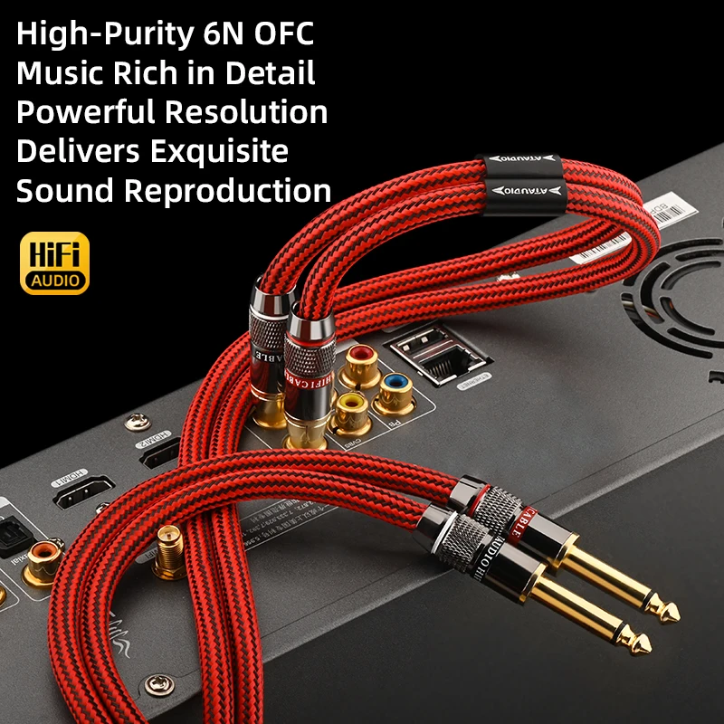 Kabel HiFi Dual 6.5 na 2RCA Wysokiej Jakości 6N OFC Jack TS 6.35mm na RCA Kabel Audio Interkonekcyjny do Miksera, Konsoli, Wzmacniacza — zdjęcie produktu 6