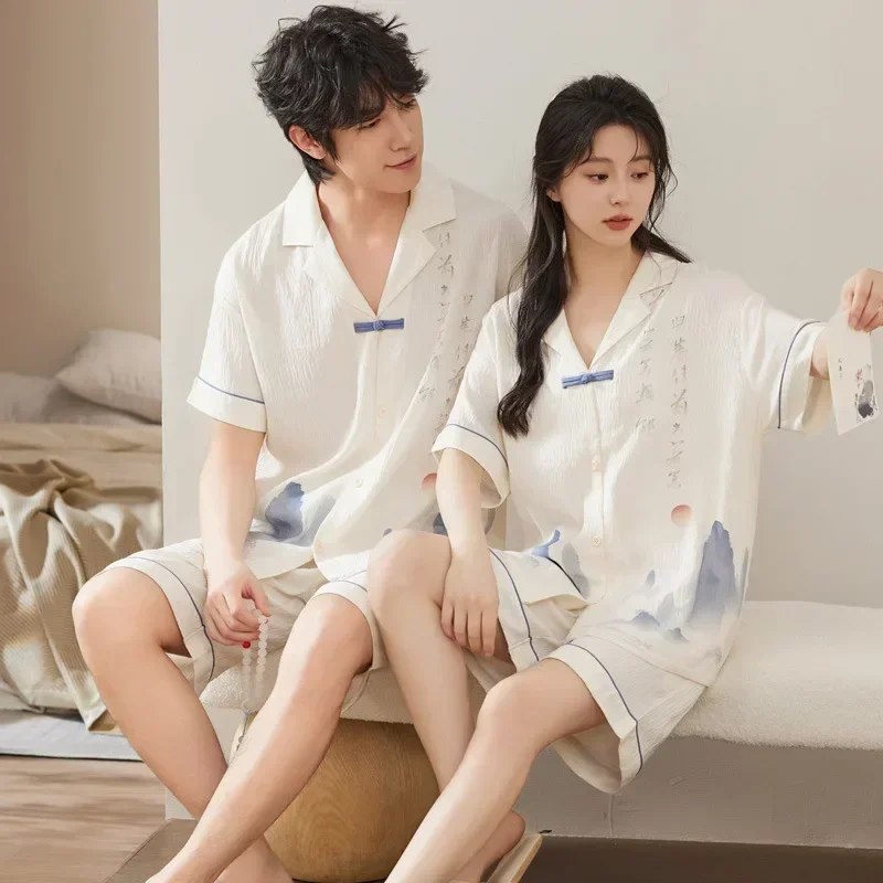 Sleepwear Couple Suits Summer Thin Home Soft Cozy Loose Casual Slim Breathable Temperament High Quality Cool Convenient Casual