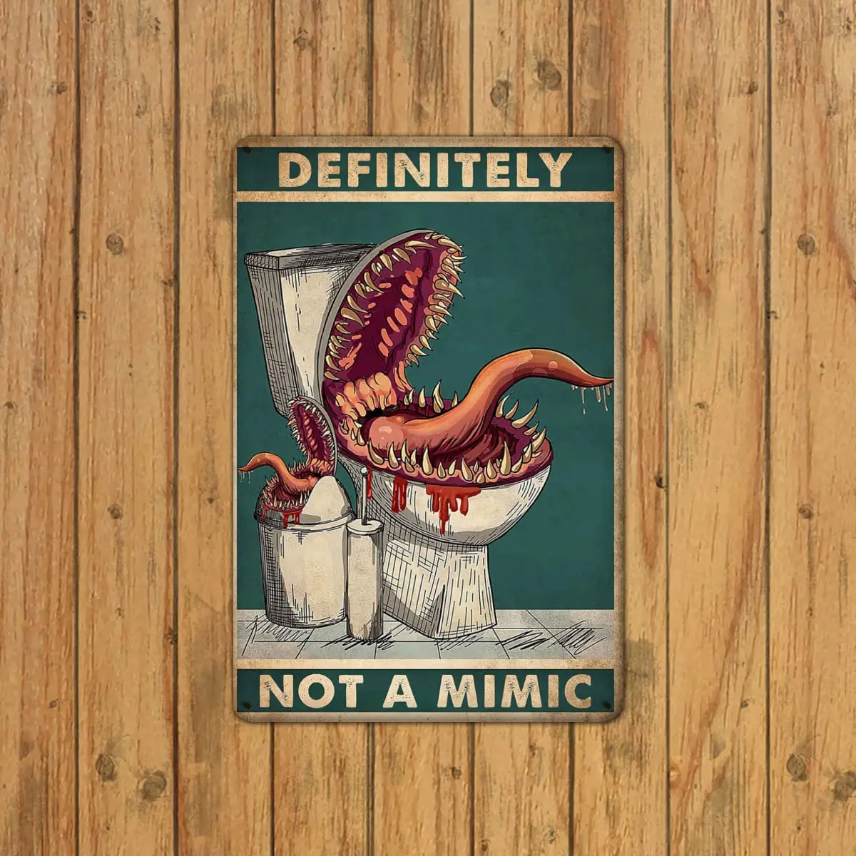 Metal Tin Signs Metal Sign Definitely Not A Mimic Poster Dice Game Poster Halloween Living Toilet Decor Poster Wall Panel Retro