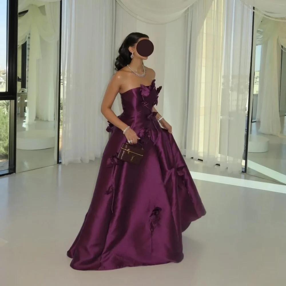 

Вечернее платье по индивидуальному заказу, великолепное атласное платье для выпускного вечера с цветочной аппликацией, блестящее вечернее платье без бретелек для торжественных случаев, вечернее платье