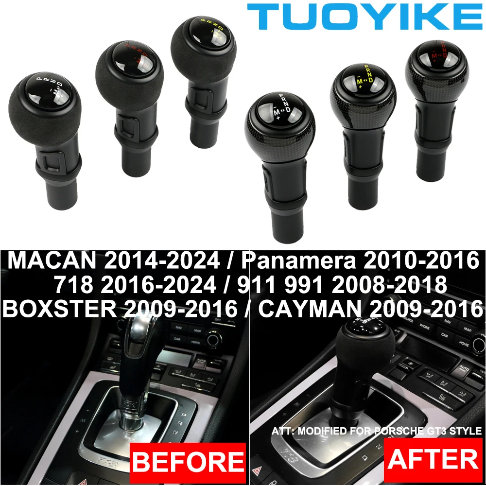 Poignée de levier de vitesse en fibre de carbone véritable pour Porsche Macan Panamera 718 911 991 Boxster Cayman style GT3