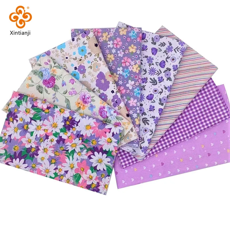 Purple Floral Patchwork Fabric Bundles Quilt  100% Cotton Sewing Fabric DIY Bedding and Needlework Materials 8PCS 25x25CM