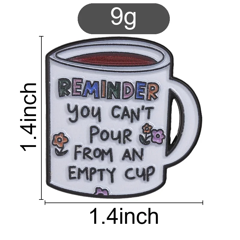 Motivational Quote Enamel Brooch Coffee Cup Floral Pattern Lapel Badge Pin Decor for Jacket Backpack Positive Lover Gift