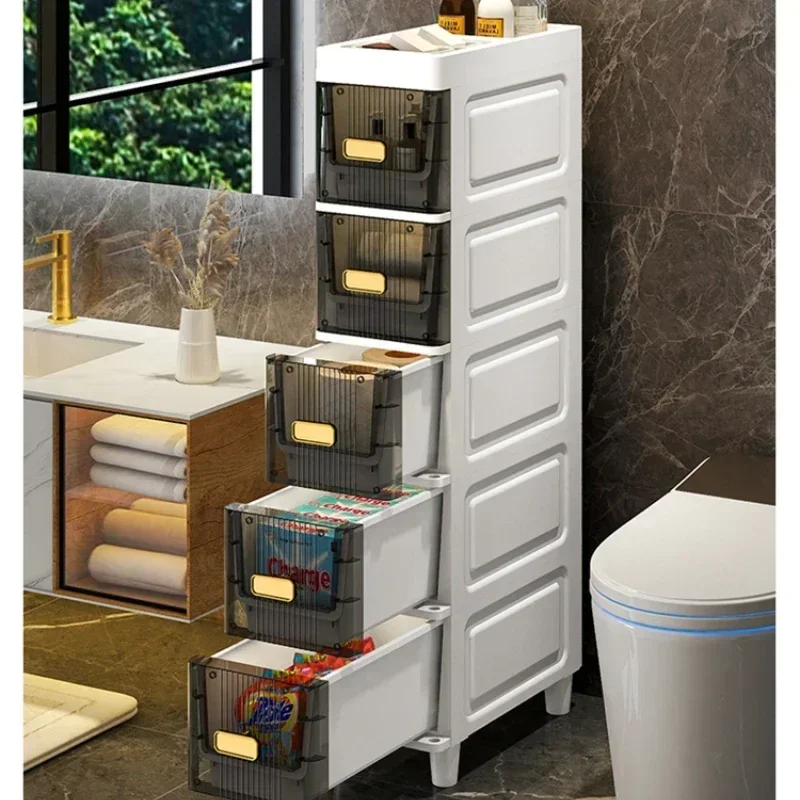 Bathroom Crack Cabinet Narrow Slit Toilet Organizer Floor Cabinet  Efficient Home Shelf Slim Storage Solution