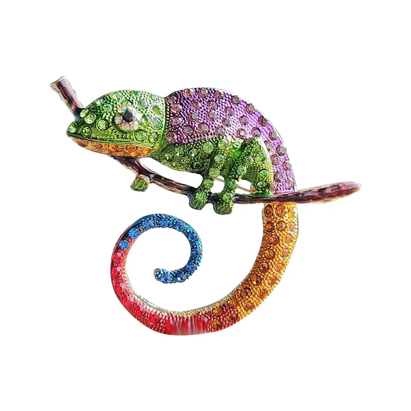 Creative Lizard Chameleon Rhinestone Brooches For Women Men Clothes Suit Animal Brooch Pin Jewelry Accessories Ornaments Gifts