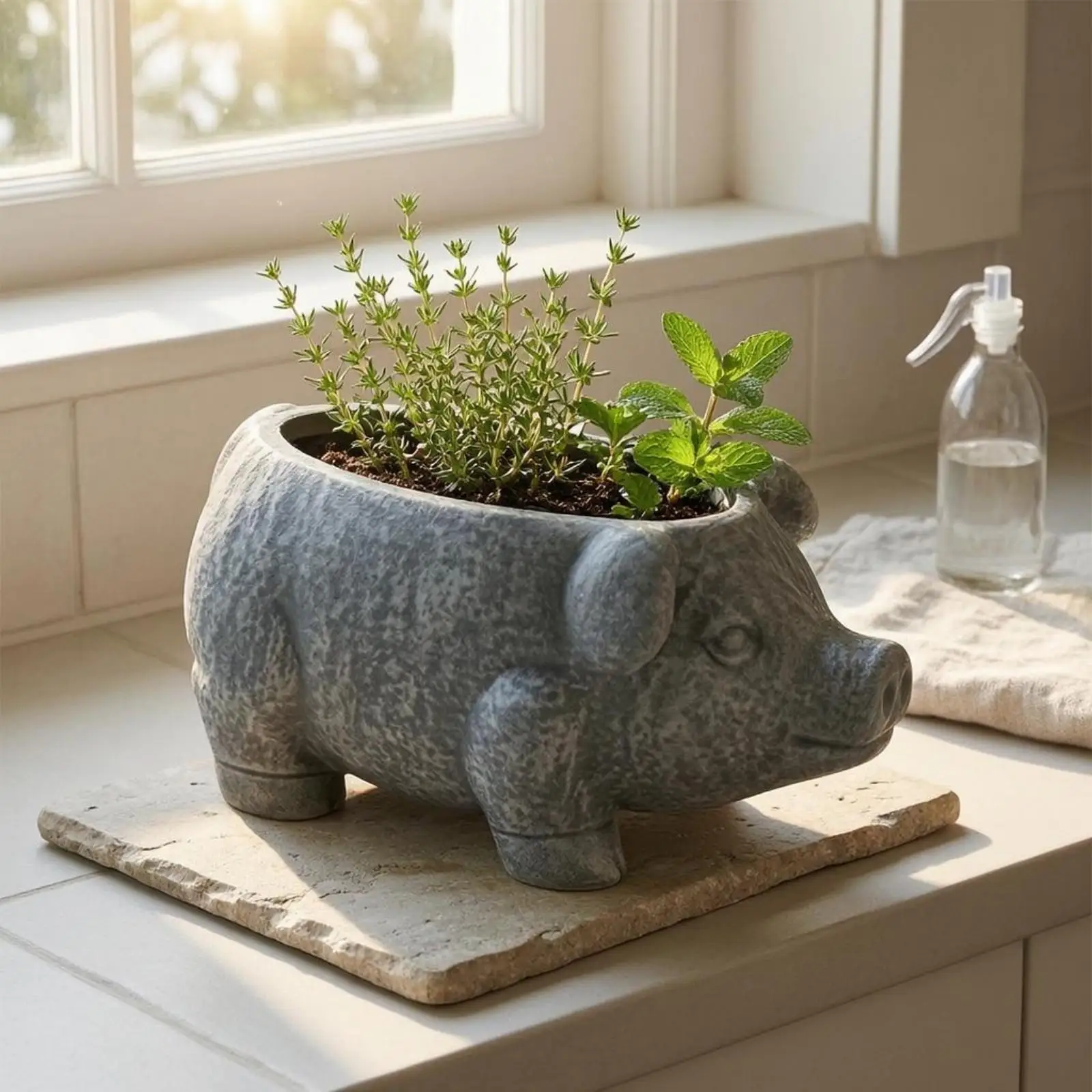 Piggy Desert Plant Planter Uncovered Top Pig-Shaped Planter Decorative