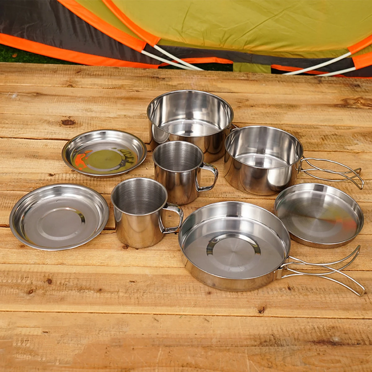 

1Set Practical Stainless Steel Camping Cookware Portable Outdoor Cooking Pot Pan Foldable Handle Camping Gear Hiking Picnic