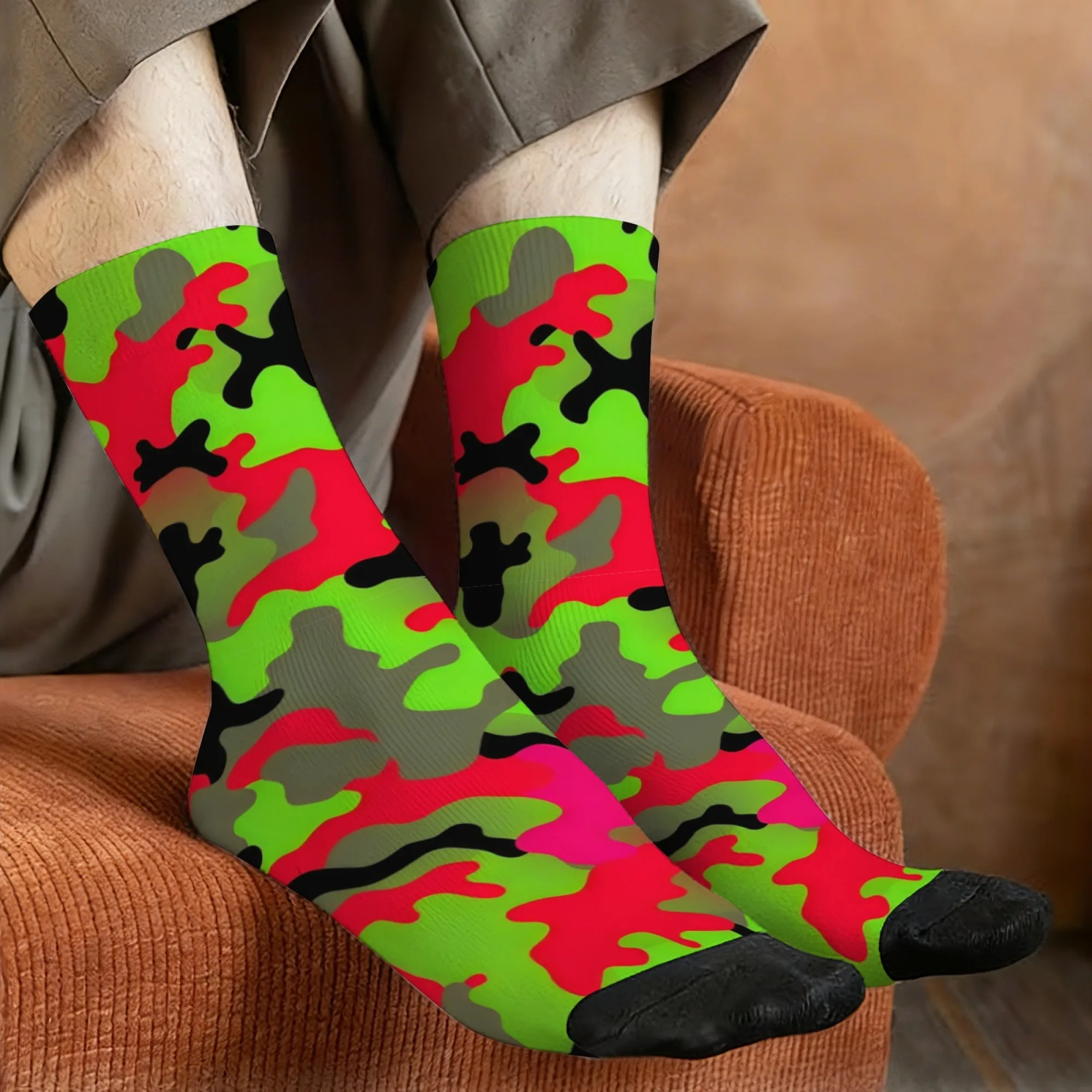 Color-blocked Camouflage Socks Skin-friendly Breathable Smooth Men's Socks Fitness Hiking Camping Simple Stylish Graphic Socks