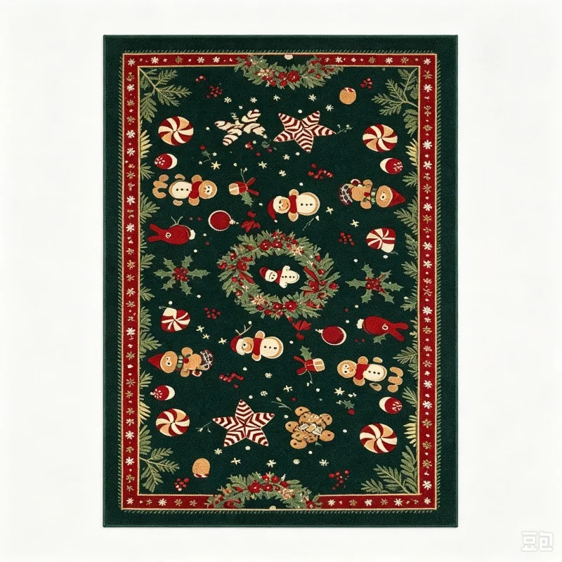 Christmas Gingerbread Man Candy Element Print Large Floor Rug, Xmas Festive Decor Carpet for Living Room,Indoor Home Setting