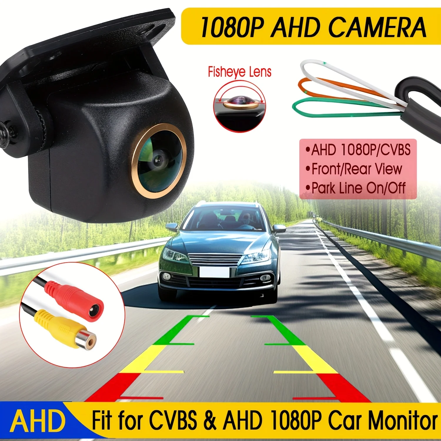 

1080P AHD Backup Camera -HD Front & Rear View Reverse Camera with Night Vision 170°Wide Angle with AHD/CVBS for Cars Pickup