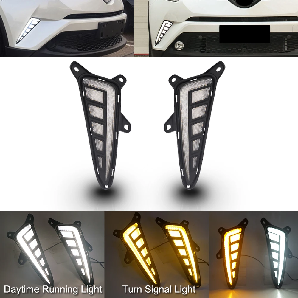 ไฟวิ่งเดย์ไลท์ LED DRL 1คู่สำหรับรถยนต์ Toyota C-HR chr/izoa 2017 2018 2019พร้อมไฟเลี้ยวสีเหลืองแบบไดนามิกไฟตัดหมอก