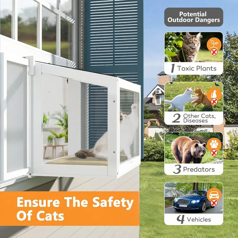 

Wooden Windows Terrace Sunbathing Cat's Nest Wooden Cat Window Box Adjustable Windows Cat Perch Courtyard Indoor Cats